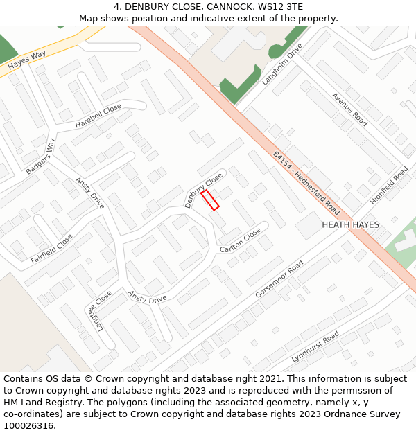 4, DENBURY CLOSE, CANNOCK, WS12 3TE: Location map and indicative extent of plot