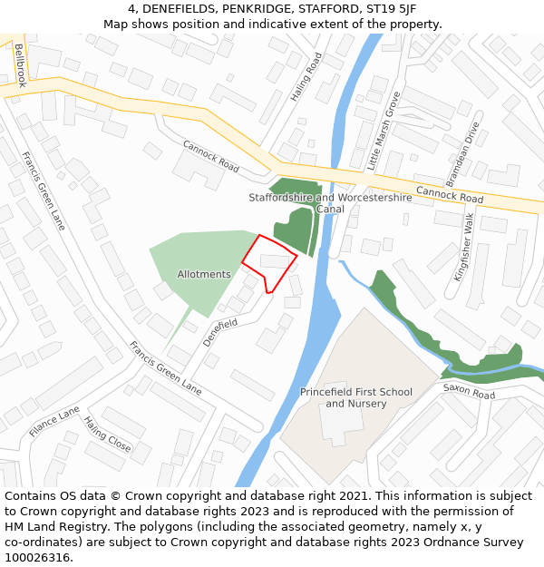 4, DENEFIELDS, PENKRIDGE, STAFFORD, ST19 5JF: Location map and indicative extent of plot