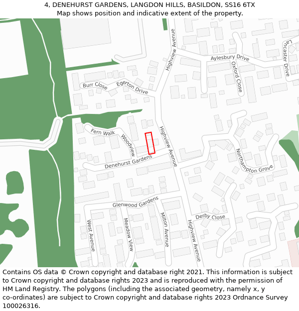 4, DENEHURST GARDENS, LANGDON HILLS, BASILDON, SS16 6TX: Location map and indicative extent of plot