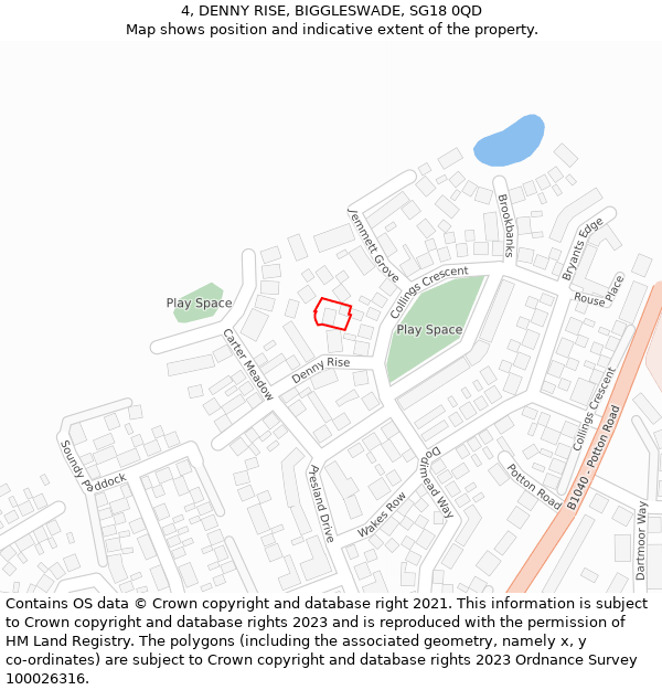 4, DENNY RISE, BIGGLESWADE, SG18 0QD: Location map and indicative extent of plot