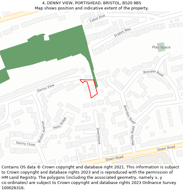 4, DENNY VIEW, PORTISHEAD, BRISTOL, BS20 8BS: Location map and indicative extent of plot