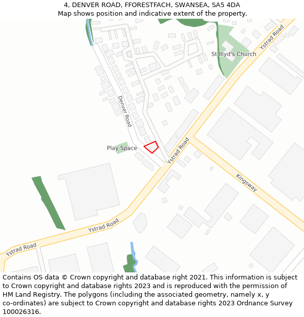 4, DENVER ROAD, FFORESTFACH, SWANSEA, SA5 4DA: Location map and indicative extent of plot