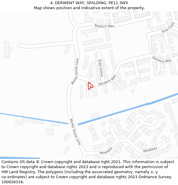 4, DERWENT WAY, SPALDING, PE11 3WX: Location map and indicative extent of plot