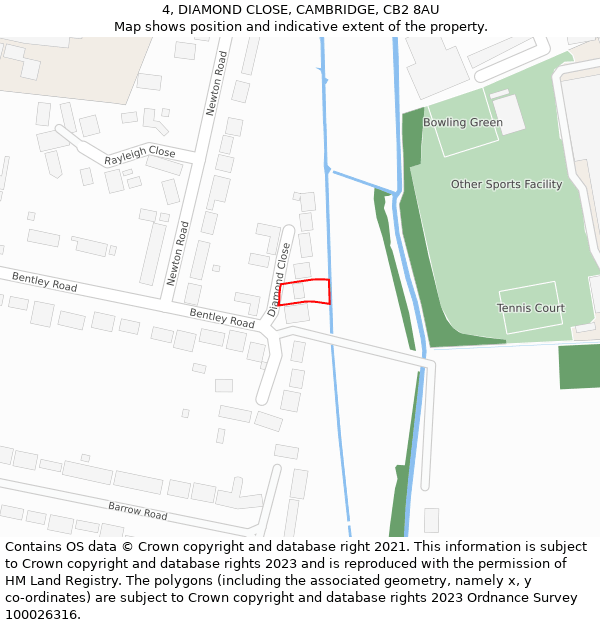 4, DIAMOND CLOSE, CAMBRIDGE, CB2 8AU: Location map and indicative extent of plot
