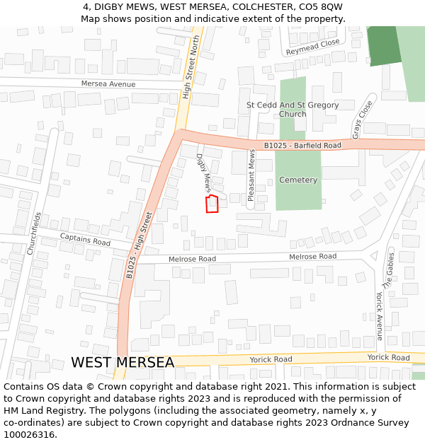 4, DIGBY MEWS, WEST MERSEA, COLCHESTER, CO5 8QW: Location map and indicative extent of plot