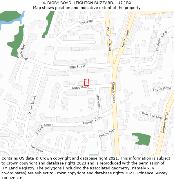 4, DIGBY ROAD, LEIGHTON BUZZARD, LU7 1BX: Location map and indicative extent of plot