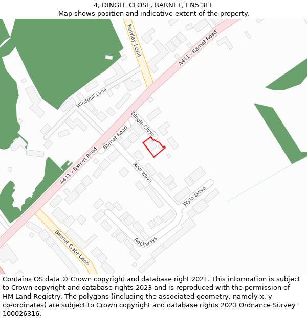 4, DINGLE CLOSE, BARNET, EN5 3EL: Location map and indicative extent of plot