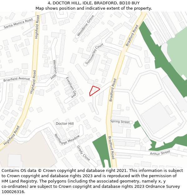 4, DOCTOR HILL, IDLE, BRADFORD, BD10 8UY: Location map and indicative extent of plot