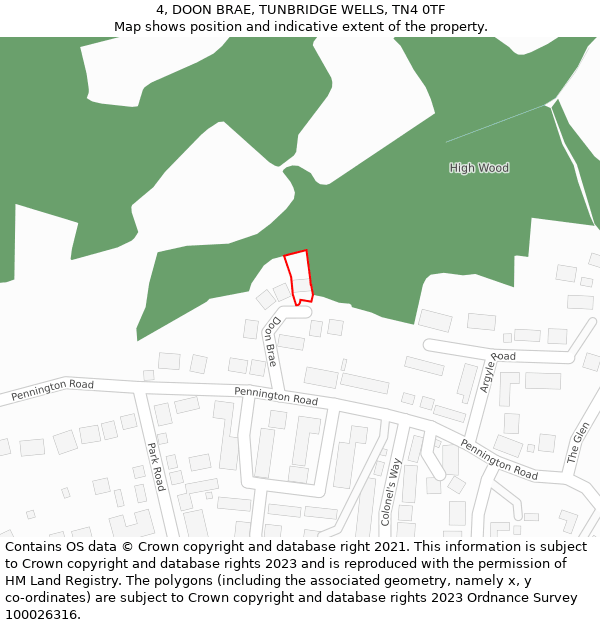 4, DOON BRAE, TUNBRIDGE WELLS, TN4 0TF: Location map and indicative extent of plot