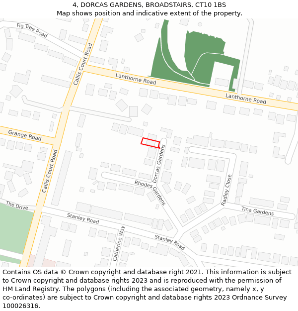 4, DORCAS GARDENS, BROADSTAIRS, CT10 1BS: Location map and indicative extent of plot