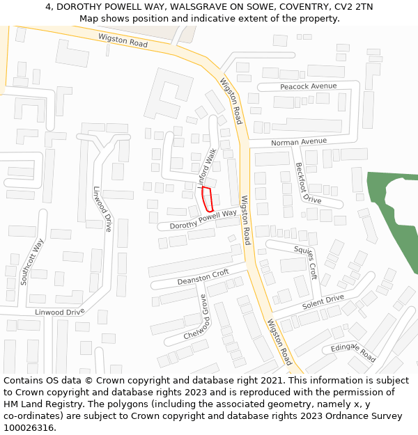 4, DOROTHY POWELL WAY, WALSGRAVE ON SOWE, COVENTRY, CV2 2TN: Location map and indicative extent of plot