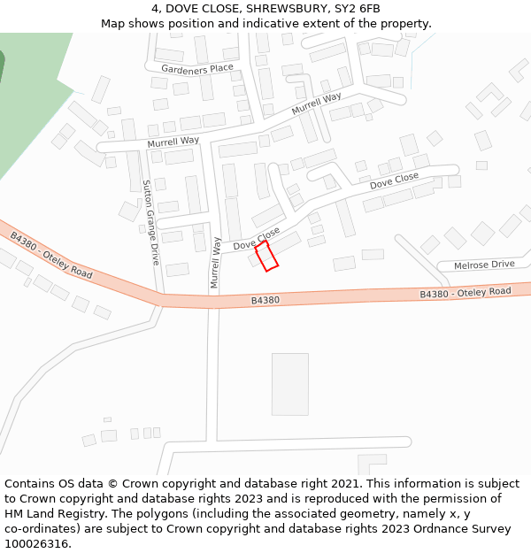 4, DOVE CLOSE, SHREWSBURY, SY2 6FB: Location map and indicative extent of plot