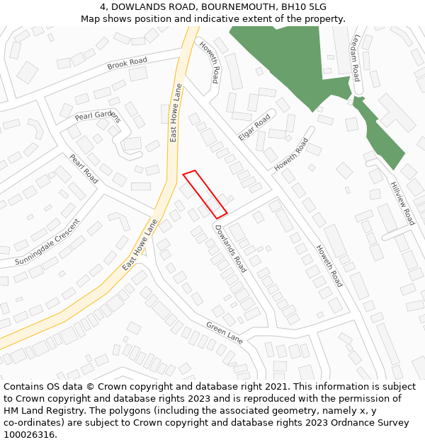 4, DOWLANDS ROAD, BOURNEMOUTH, BH10 5LG: Location map and indicative extent of plot