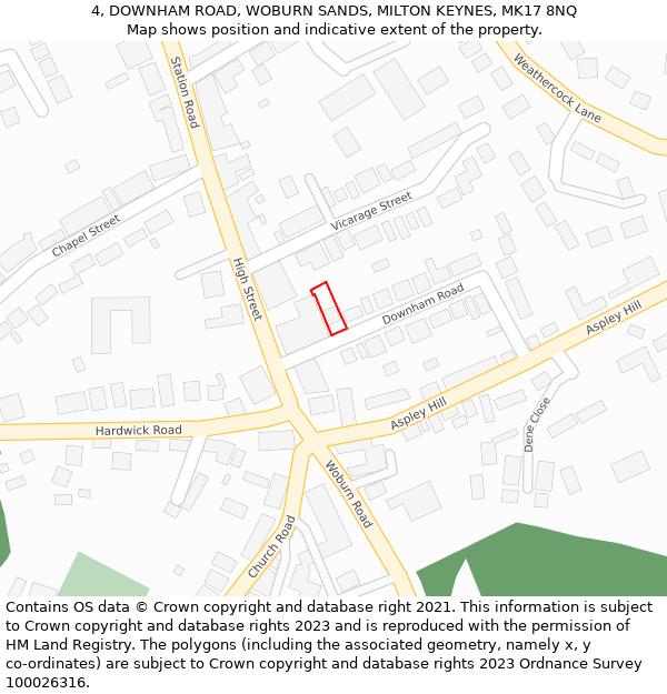 4, DOWNHAM ROAD, WOBURN SANDS, MILTON KEYNES, MK17 8NQ: Location map and indicative extent of plot