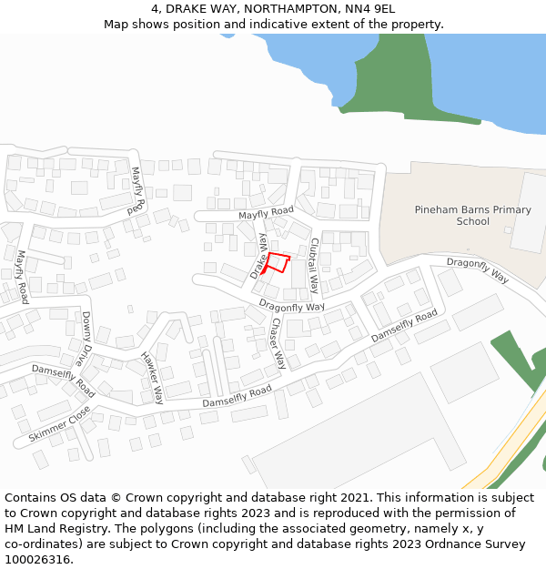 4, DRAKE WAY, NORTHAMPTON, NN4 9EL: Location map and indicative extent of plot