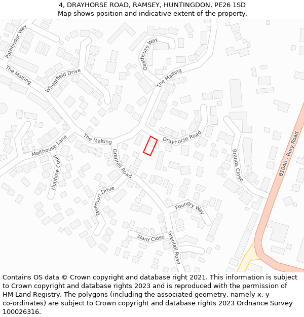 4, DRAYHORSE ROAD, RAMSEY, HUNTINGDON, PE26 1SD: Location map and indicative extent of plot