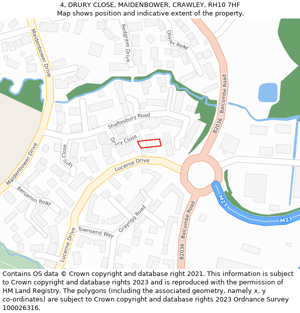 4, DRURY CLOSE, MAIDENBOWER, CRAWLEY, RH10 7HF: Location map and indicative extent of plot