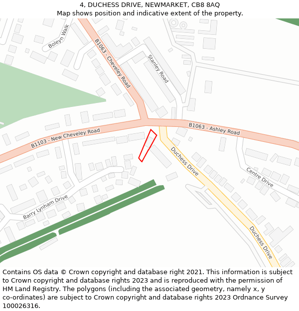 4, DUCHESS DRIVE, NEWMARKET, CB8 8AQ: Location map and indicative extent of plot