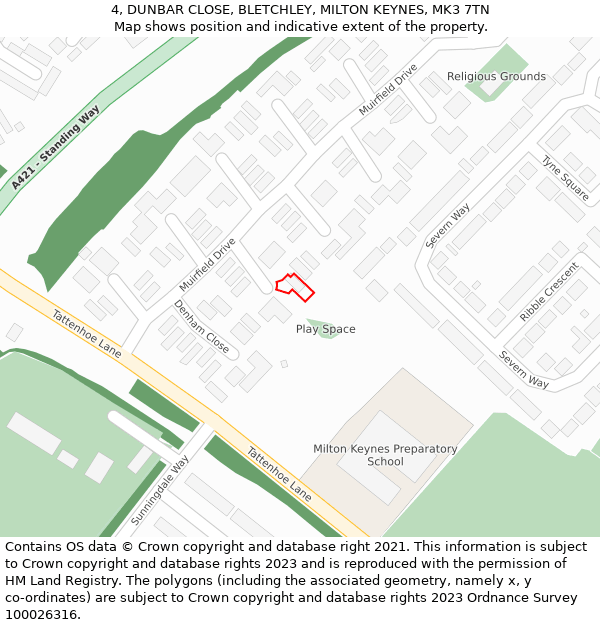 4, DUNBAR CLOSE, BLETCHLEY, MILTON KEYNES, MK3 7TN: Location map and indicative extent of plot