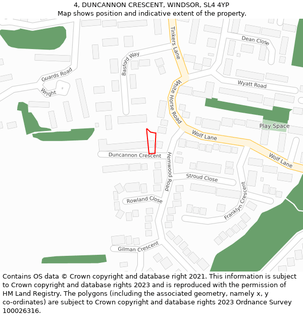 4, DUNCANNON CRESCENT, WINDSOR, SL4 4YP: Location map and indicative extent of plot