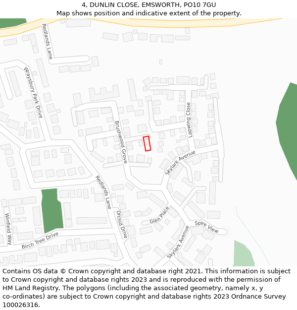 4, DUNLIN CLOSE, EMSWORTH, PO10 7GU: Location map and indicative extent of plot