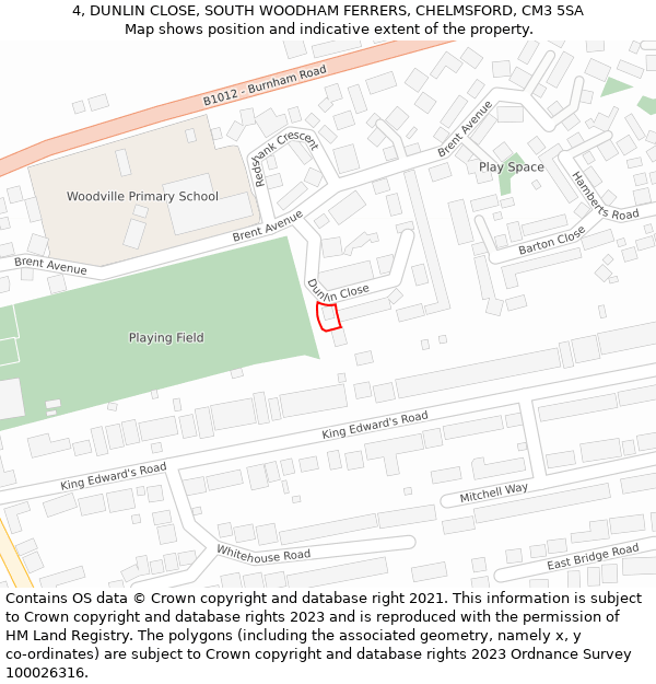 4, DUNLIN CLOSE, SOUTH WOODHAM FERRERS, CHELMSFORD, CM3 5SA: Location map and indicative extent of plot