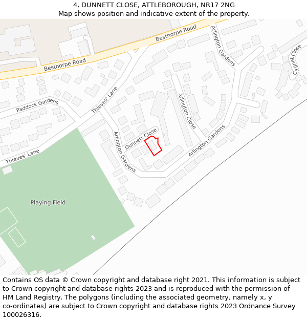 4, DUNNETT CLOSE, ATTLEBOROUGH, NR17 2NG: Location map and indicative extent of plot
