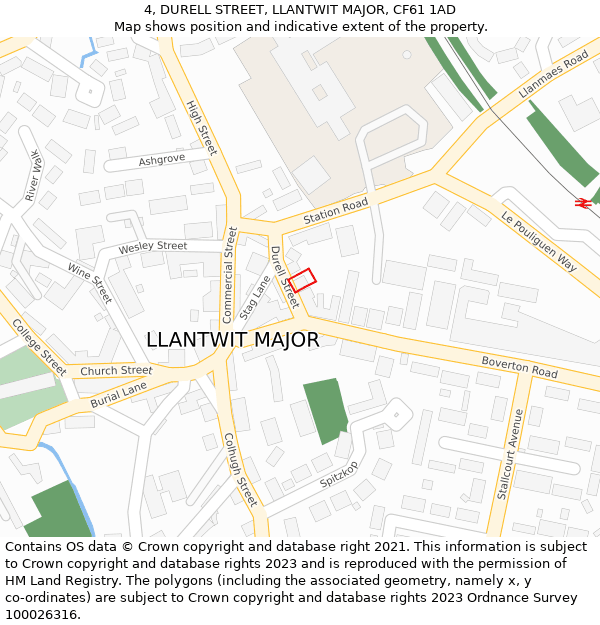 4, DURELL STREET, LLANTWIT MAJOR, CF61 1AD: Location map and indicative extent of plot