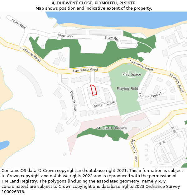 4, DURWENT CLOSE, PLYMOUTH, PL9 9TP: Location map and indicative extent of plot