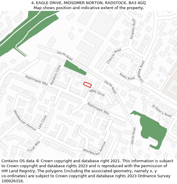 4, EAGLE DRIVE, MIDSOMER NORTON, RADSTOCK, BA3 4GQ: Location map and indicative extent of plot