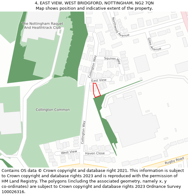 4, EAST VIEW, WEST BRIDGFORD, NOTTINGHAM, NG2 7QN: Location map and indicative extent of plot