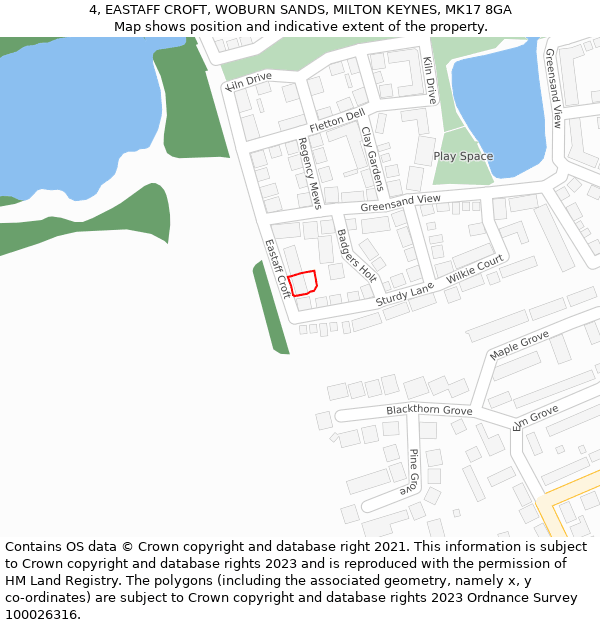 4, EASTAFF CROFT, WOBURN SANDS, MILTON KEYNES, MK17 8GA: Location map and indicative extent of plot