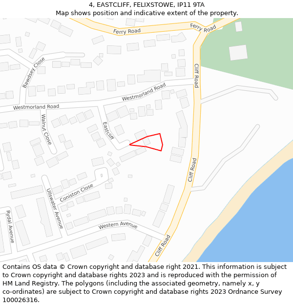 4, EASTCLIFF, FELIXSTOWE, IP11 9TA: Location map and indicative extent of plot