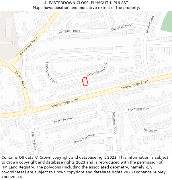 4, EASTERDOWN CLOSE, PLYMOUTH, PL9 8ST: Location map and indicative extent of plot
