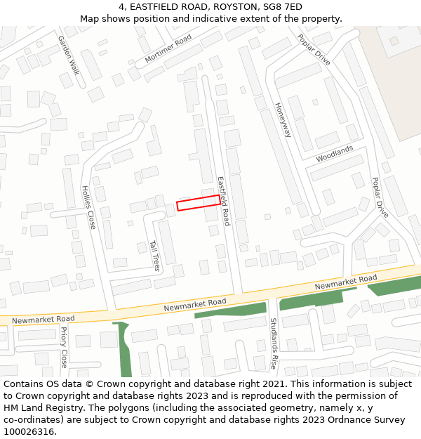 4, EASTFIELD ROAD, ROYSTON, SG8 7ED: Location map and indicative extent of plot