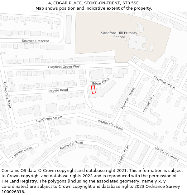 4, EDGAR PLACE, STOKE-ON-TRENT, ST3 5SE: Location map and indicative extent of plot