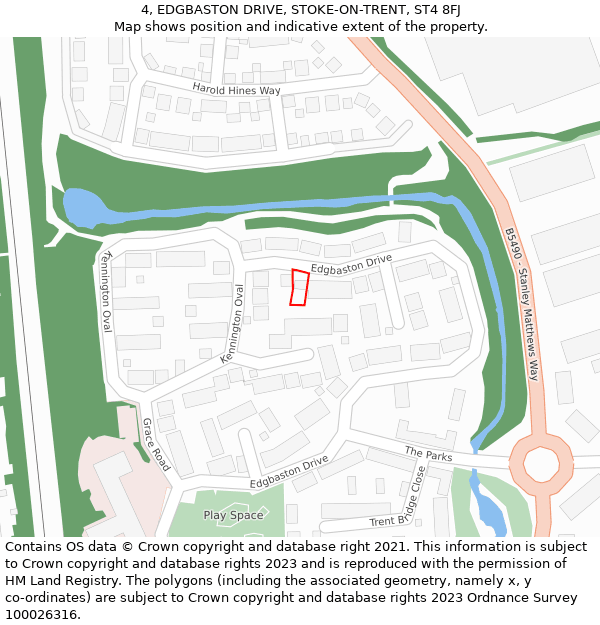 4, EDGBASTON DRIVE, STOKE-ON-TRENT, ST4 8FJ: Location map and indicative extent of plot