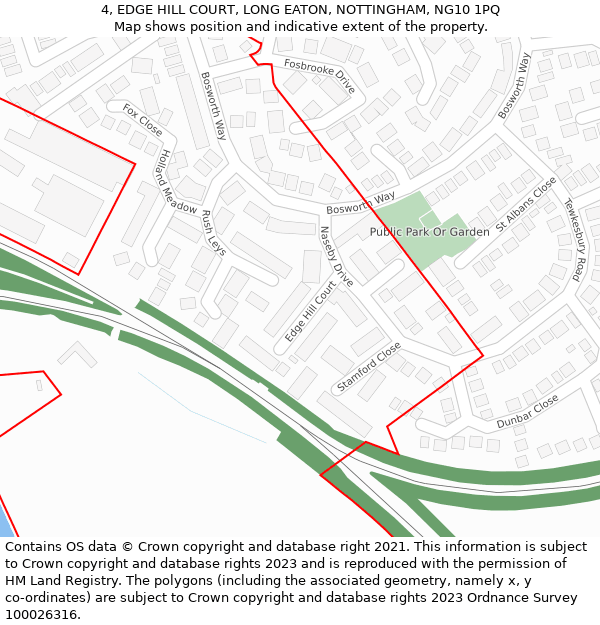 4, EDGE HILL COURT, LONG EATON, NOTTINGHAM, NG10 1PQ: Location map and indicative extent of plot