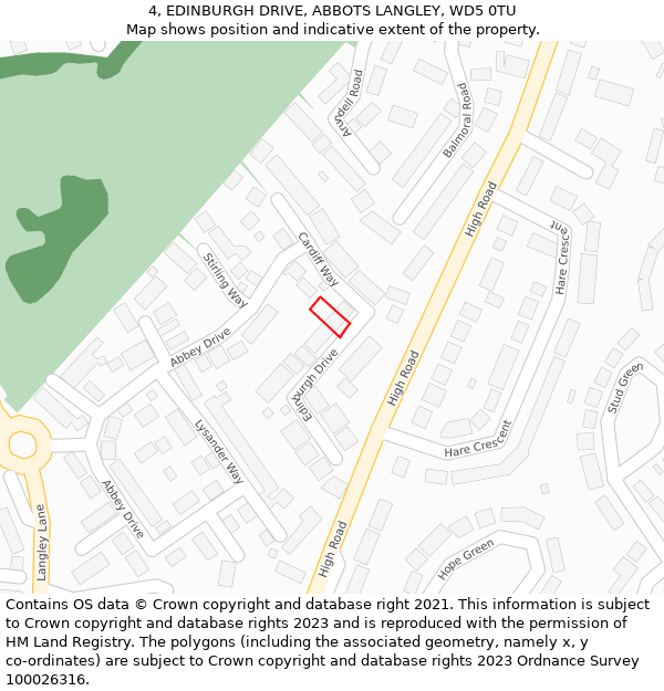 4, EDINBURGH DRIVE, ABBOTS LANGLEY, WD5 0TU: Location map and indicative extent of plot