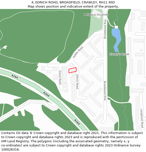 4, EDRICH ROAD, BROADFIELD, CRAWLEY, RH11 9SD: Location map and indicative extent of plot