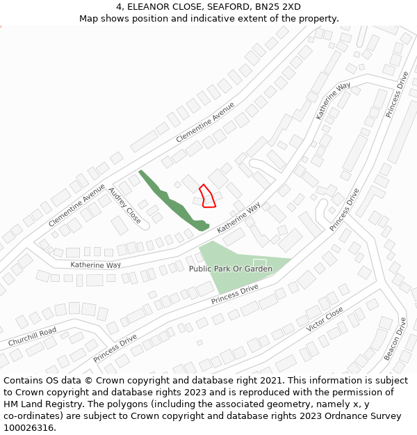 4, ELEANOR CLOSE, SEAFORD, BN25 2XD: Location map and indicative extent of plot