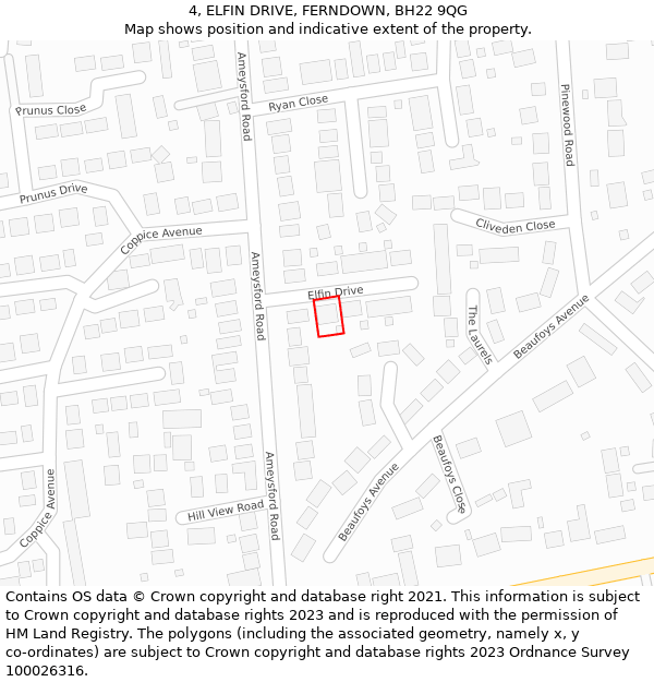 4, ELFIN DRIVE, FERNDOWN, BH22 9QG: Location map and indicative extent of plot