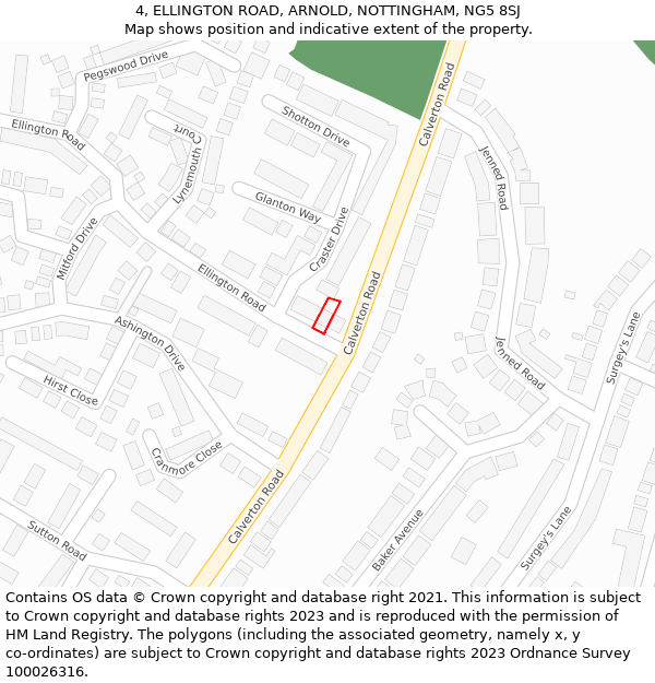 4, ELLINGTON ROAD, ARNOLD, NOTTINGHAM, NG5 8SJ: Location map and indicative extent of plot