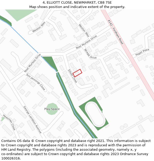 4, ELLIOTT CLOSE, NEWMARKET, CB8 7SE: Location map and indicative extent of plot