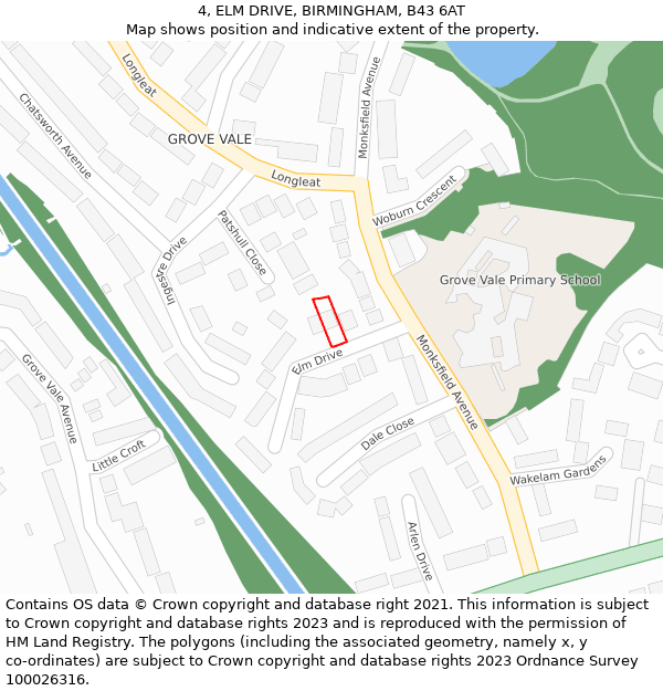 4, ELM DRIVE, BIRMINGHAM, B43 6AT: Location map and indicative extent of plot