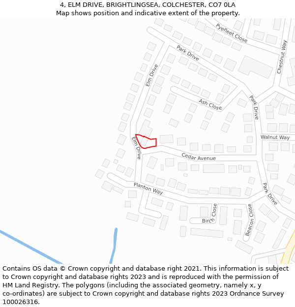 4, ELM DRIVE, BRIGHTLINGSEA, COLCHESTER, CO7 0LA: Location map and indicative extent of plot