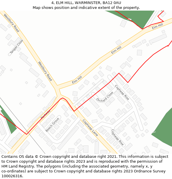 4, ELM HILL, WARMINSTER, BA12 0AU: Location map and indicative extent of plot