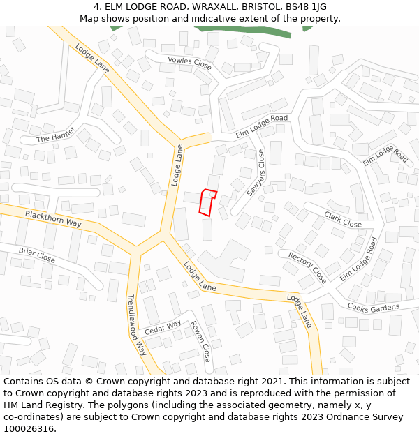 4, ELM LODGE ROAD, WRAXALL, BRISTOL, BS48 1JG: Location map and indicative extent of plot