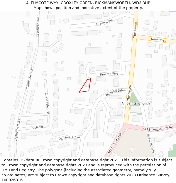 4, ELMCOTE WAY, CROXLEY GREEN, RICKMANSWORTH, WD3 3HP: Location map and indicative extent of plot