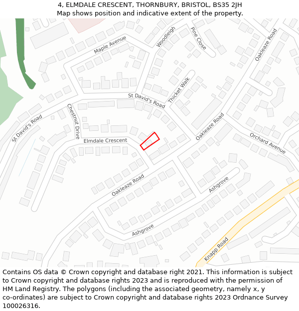 4, ELMDALE CRESCENT, THORNBURY, BRISTOL, BS35 2JH: Location map and indicative extent of plot